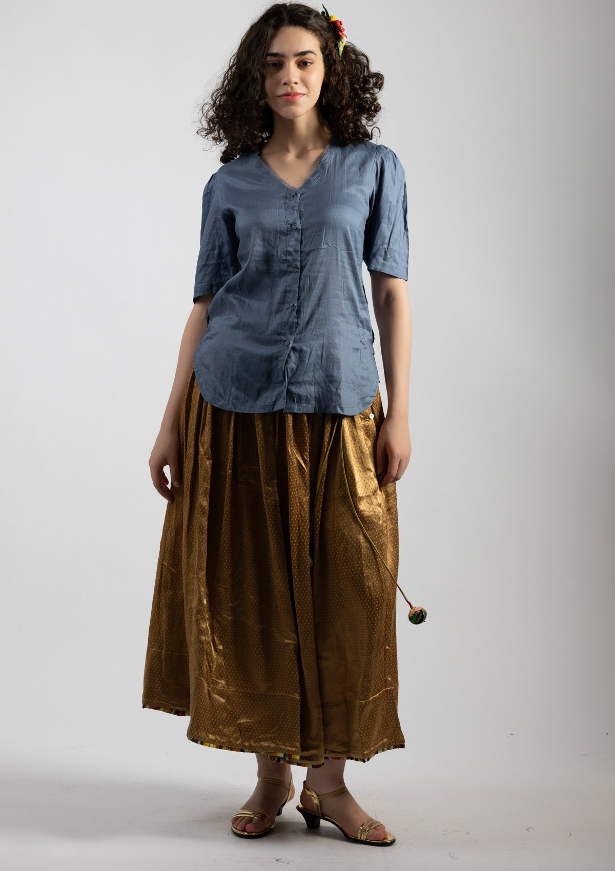 Dusky Blue Chanderi Top - Size Small