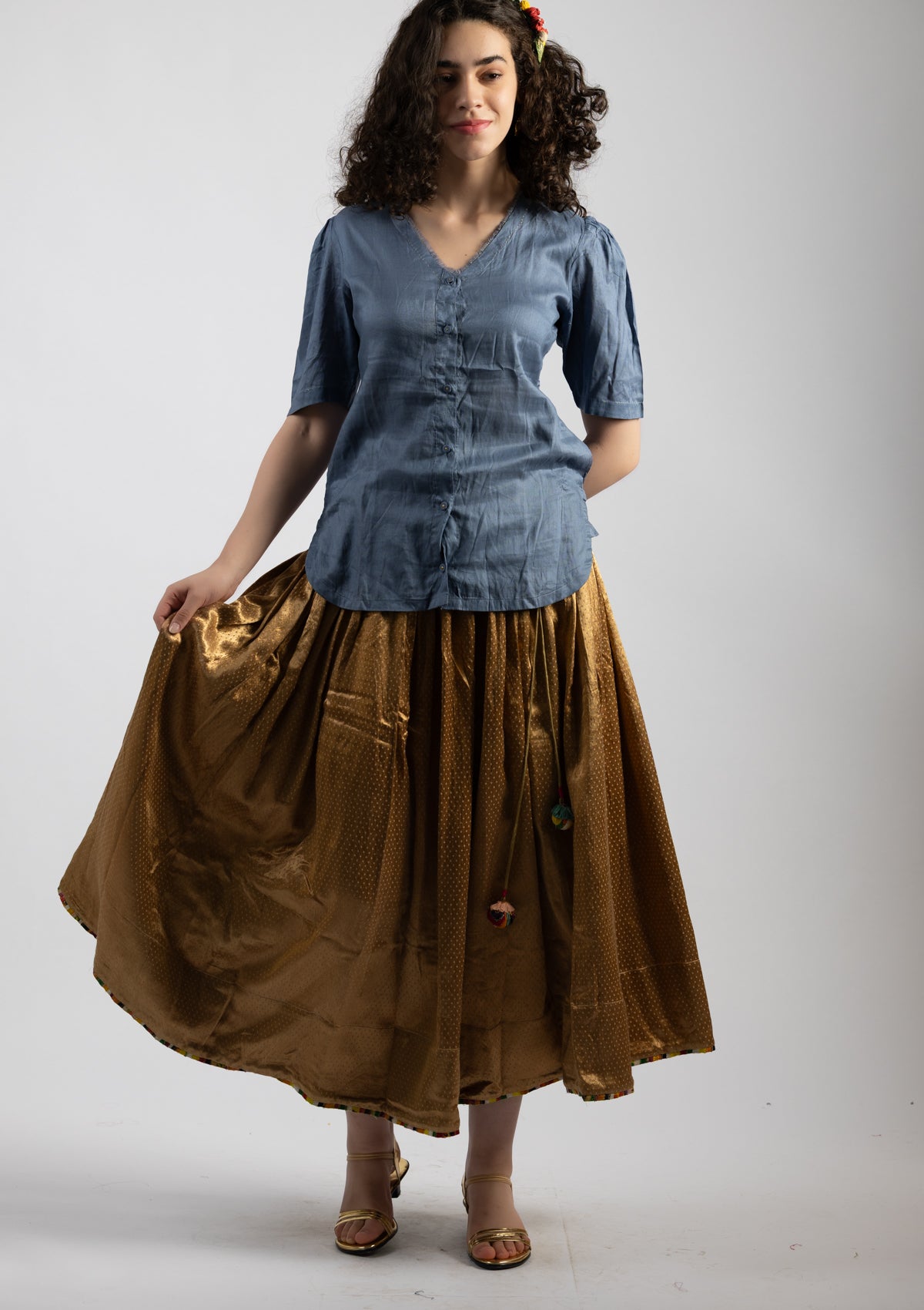 Dusky Blue Chanderi Top - Size Small