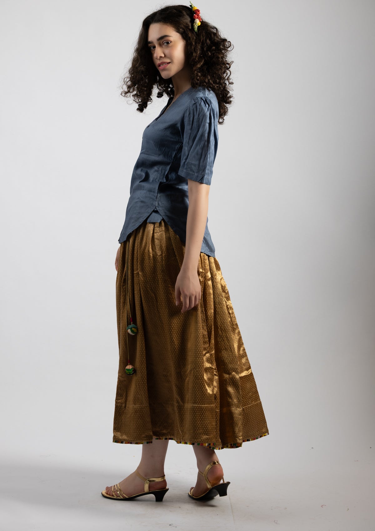 Dusky Blue Chanderi Top - Size Small