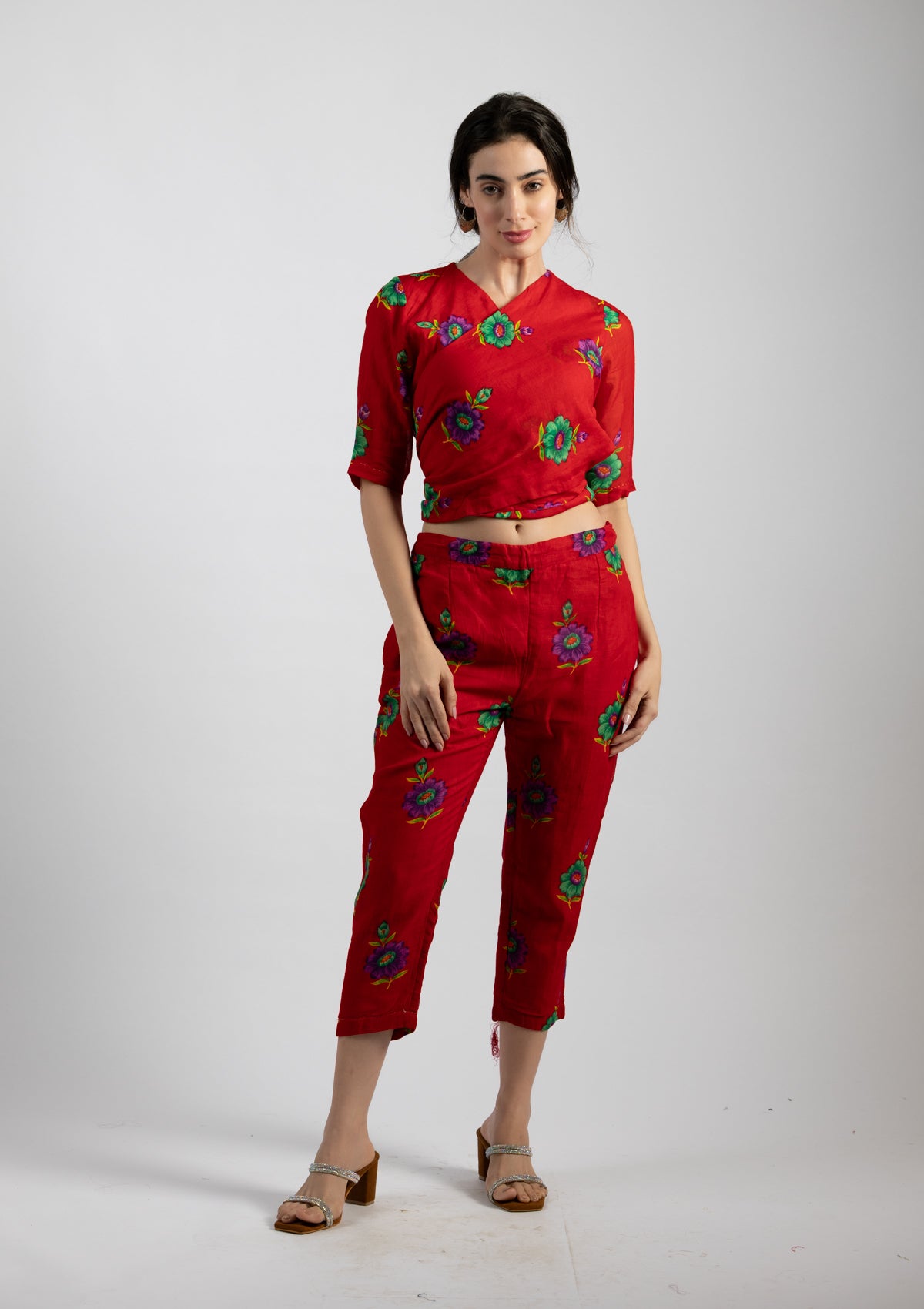 Fiery Red Cotton Co-ord Set - Size Small to Medium