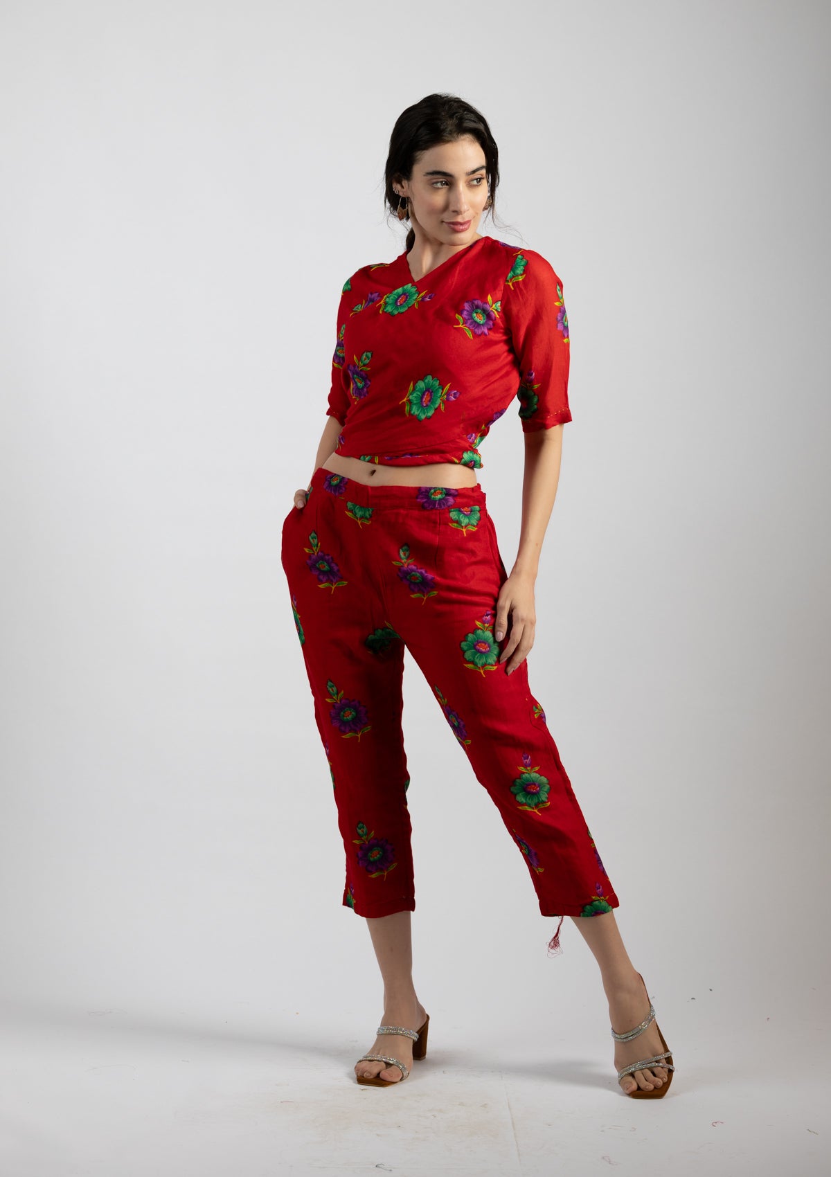 Fiery Red Cotton Co-ord Set - Size Small to Medium