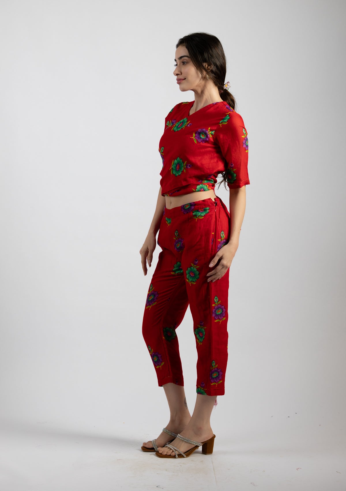 Fiery Red Cotton Co-ord Set - Size Small to Medium