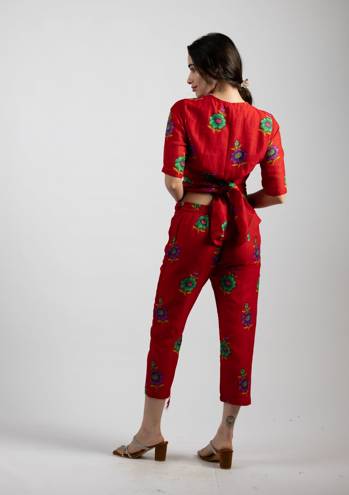 Fiery Red Cotton Co-ord Set - Size Small to Medium