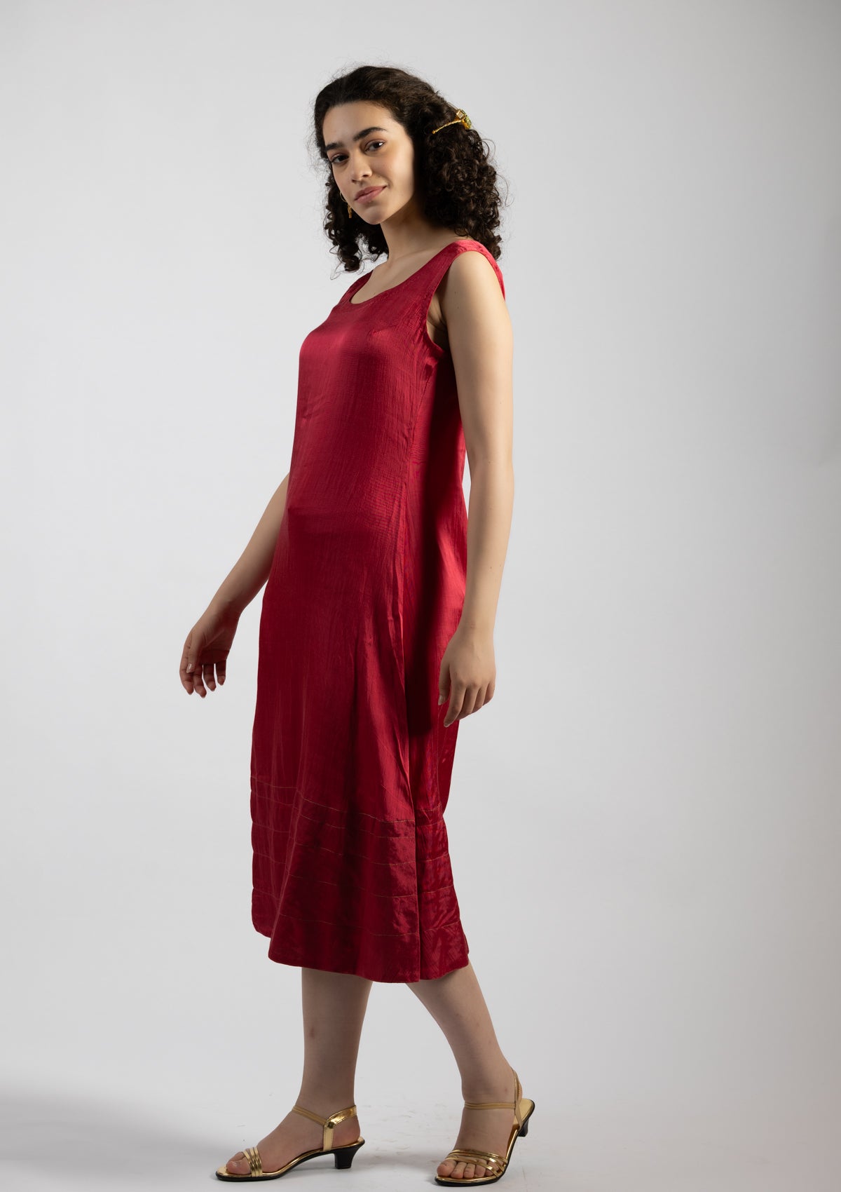 Cherry Red Mashru Dress - Size Medium to Large