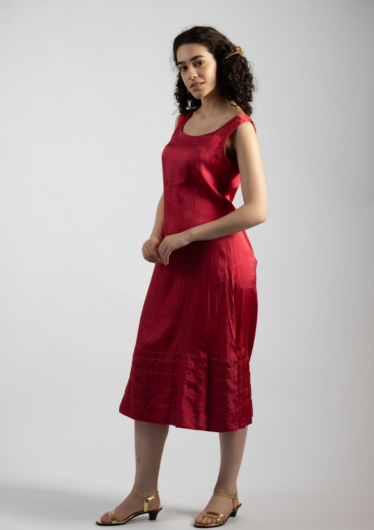 Cherry Red Mashru Dress - Size Medium to Large