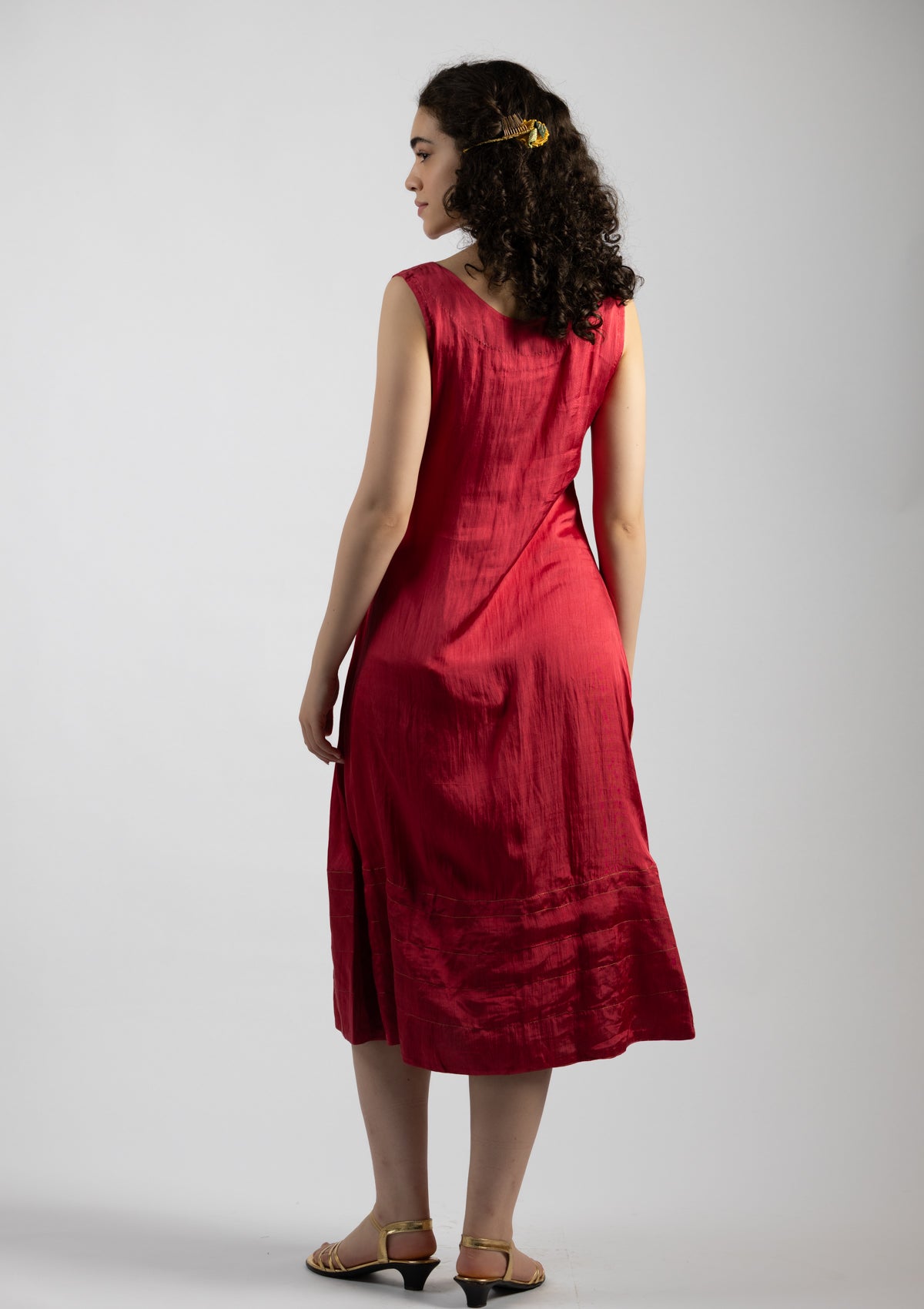Cherry Red Mashru Dress - Size Medium to Large
