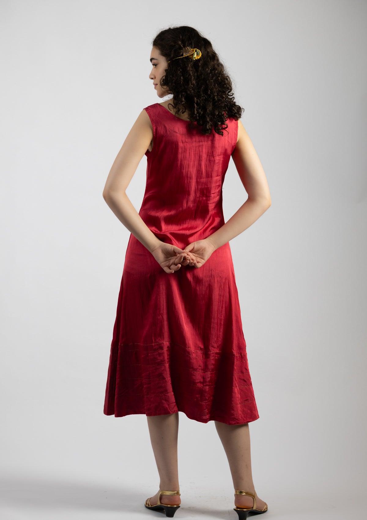 Cherry Red Mashru Dress - Size Medium to Large