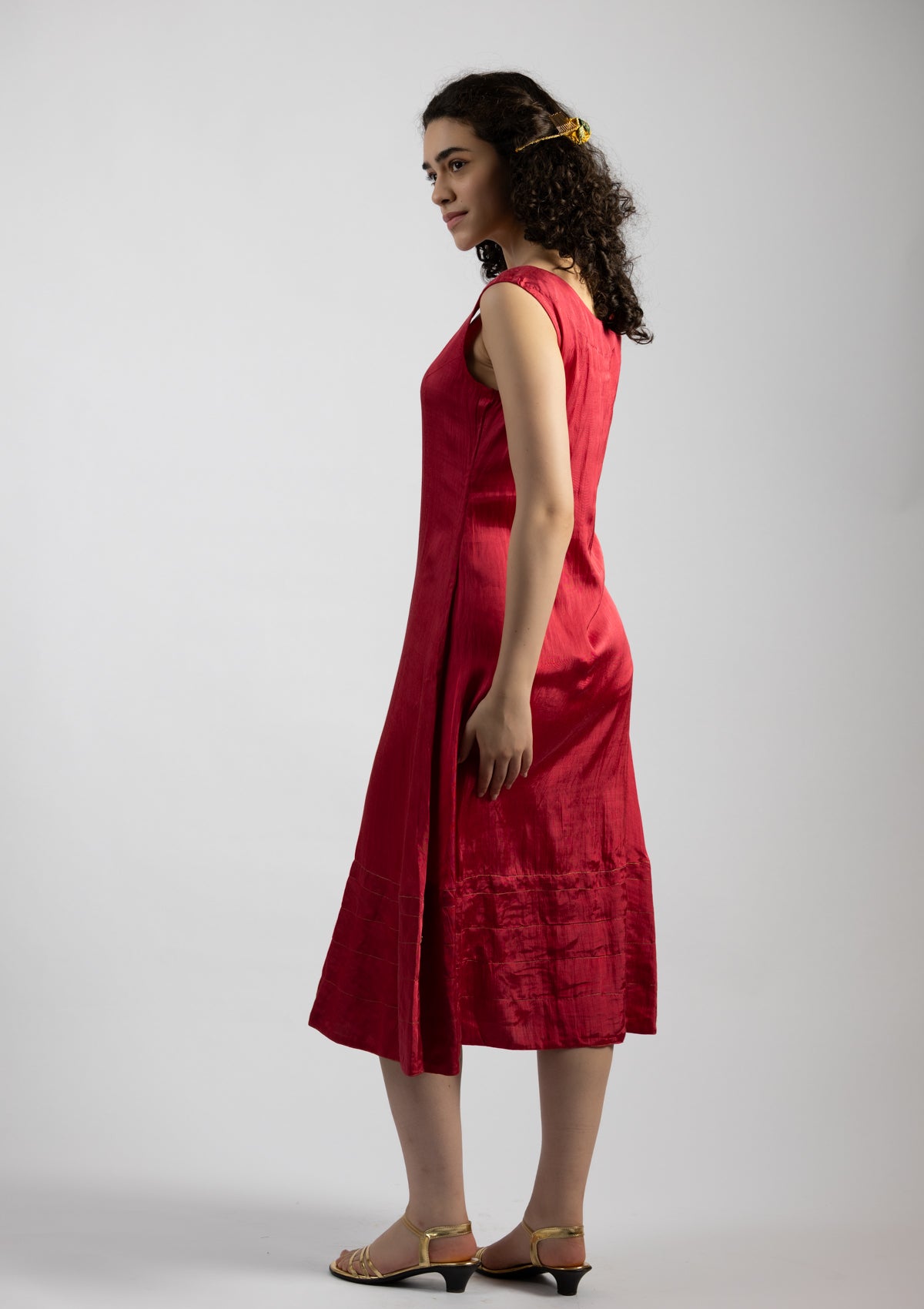 Cherry Red Mashru Dress - Size Medium to Large