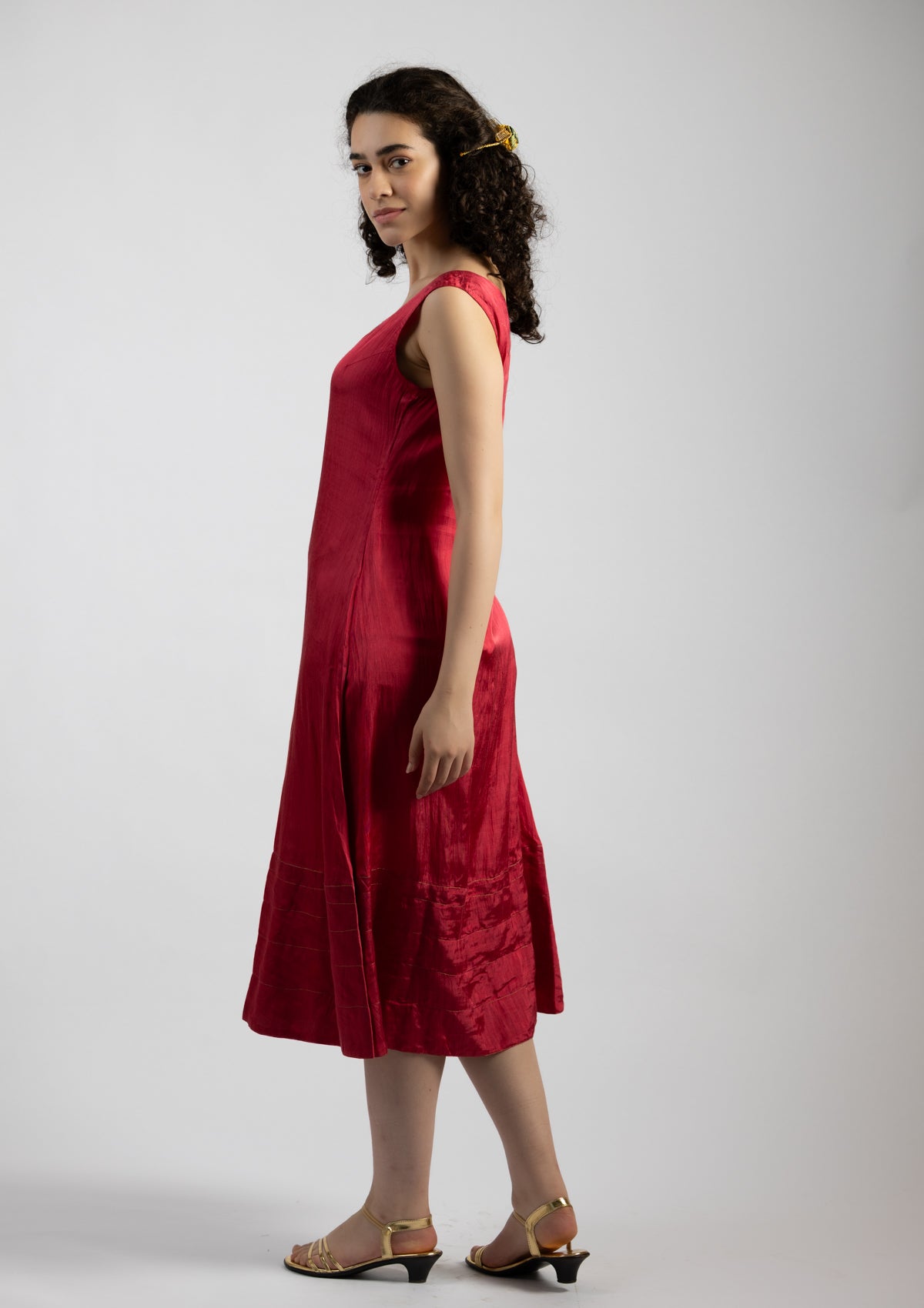 Cherry Red Mashru Dress - Size Medium to Large