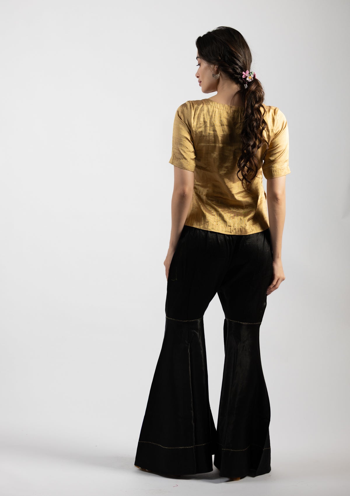 Zarina Golden Tissue Top with Embroidery Details Size Extra Small