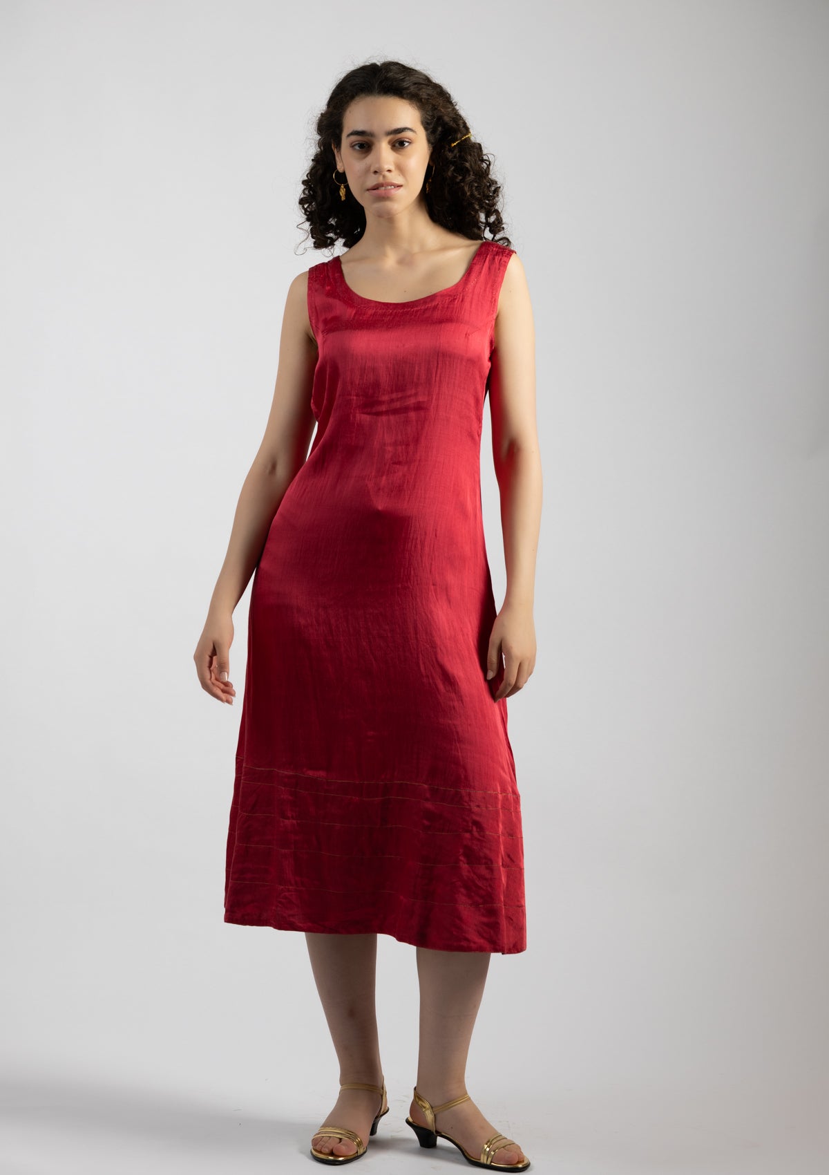 Cherry Red Mashru Dress - Size Medium to Large