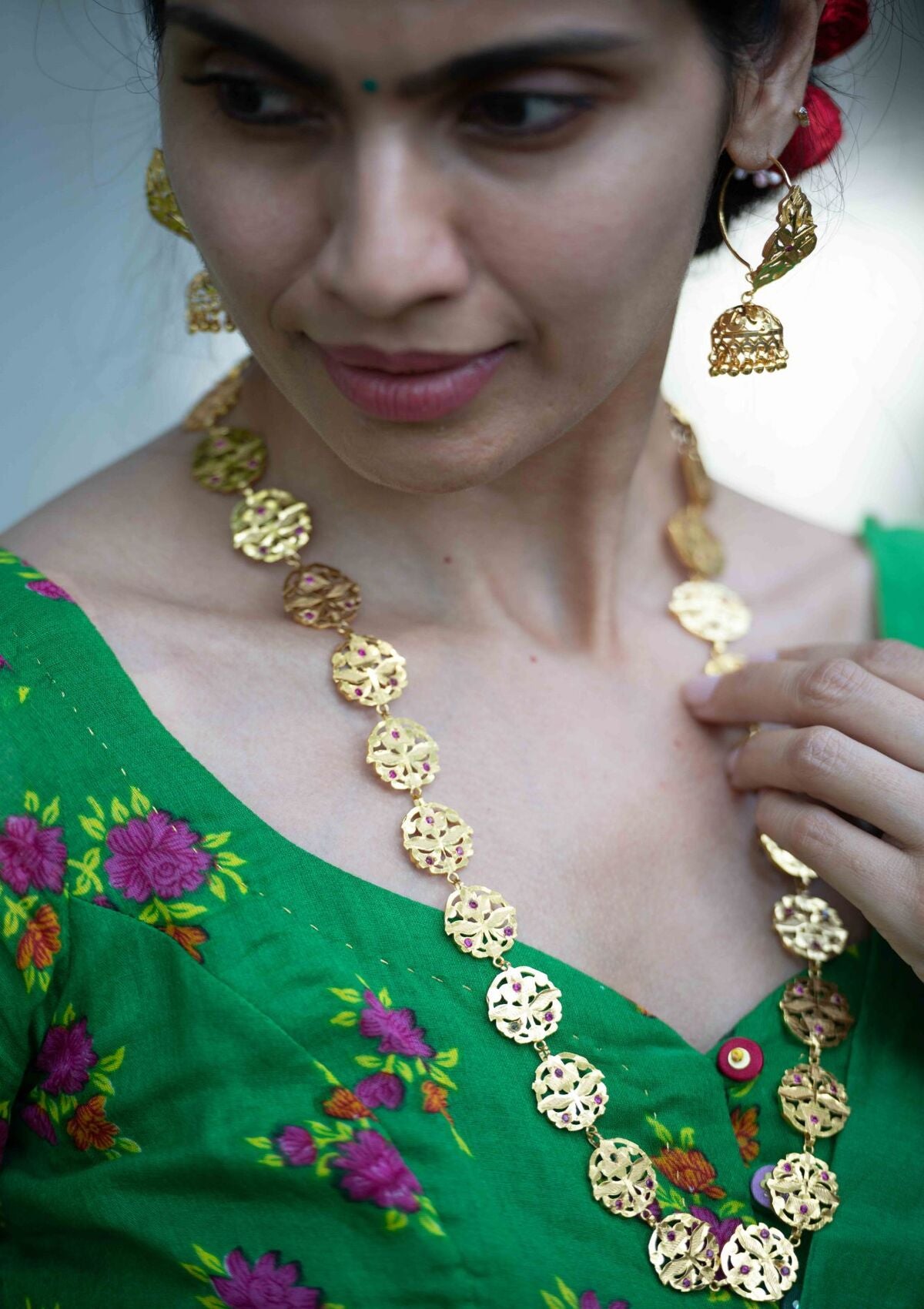 Santoshi Gold Tone Silver Necklace