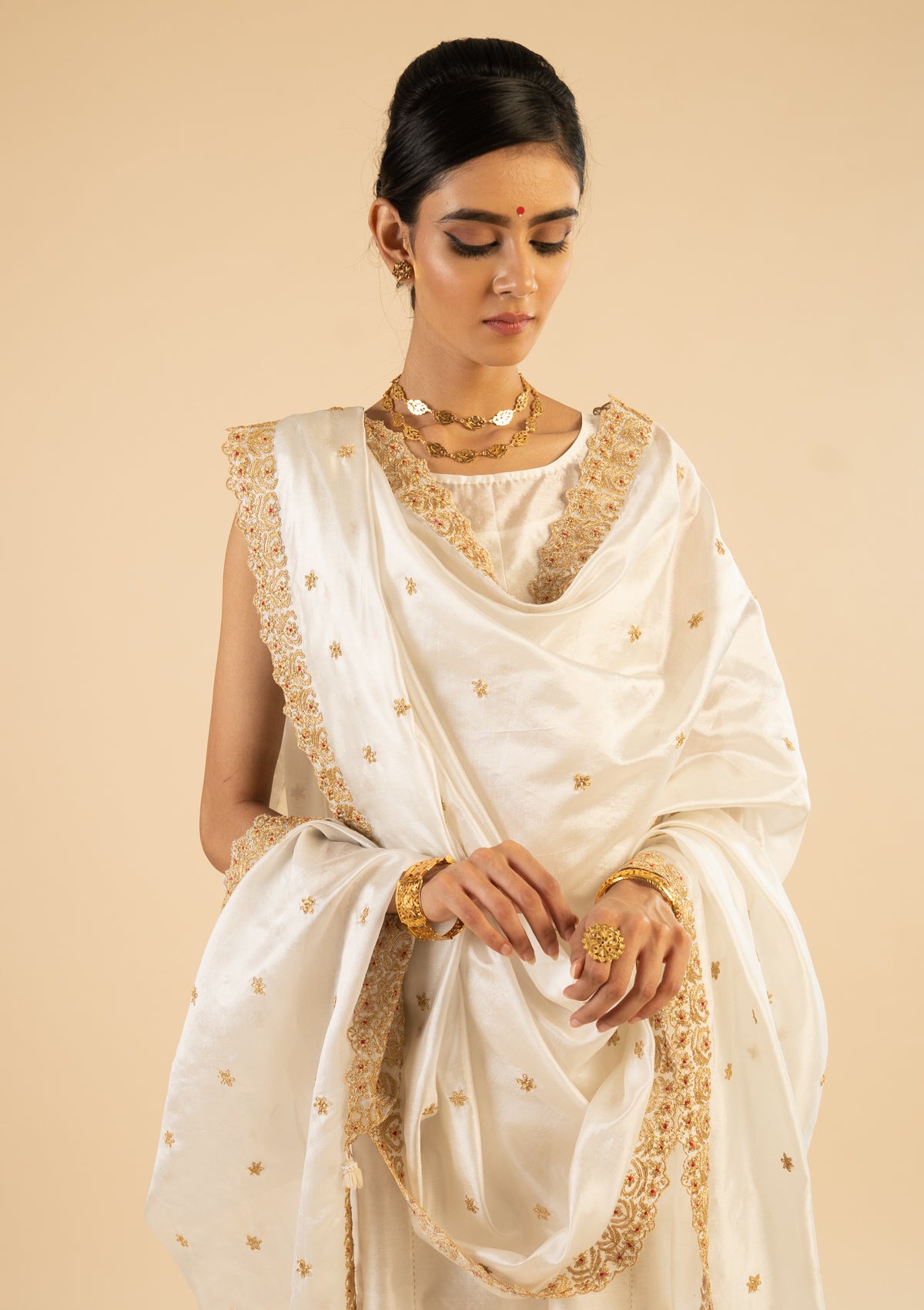 Shakuntala Cream Silk Dupatta