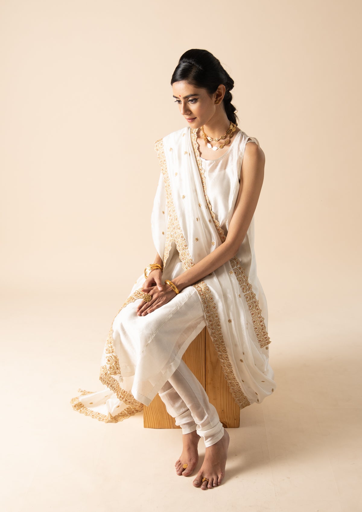 Shakuntala Cream Silk Dupatta