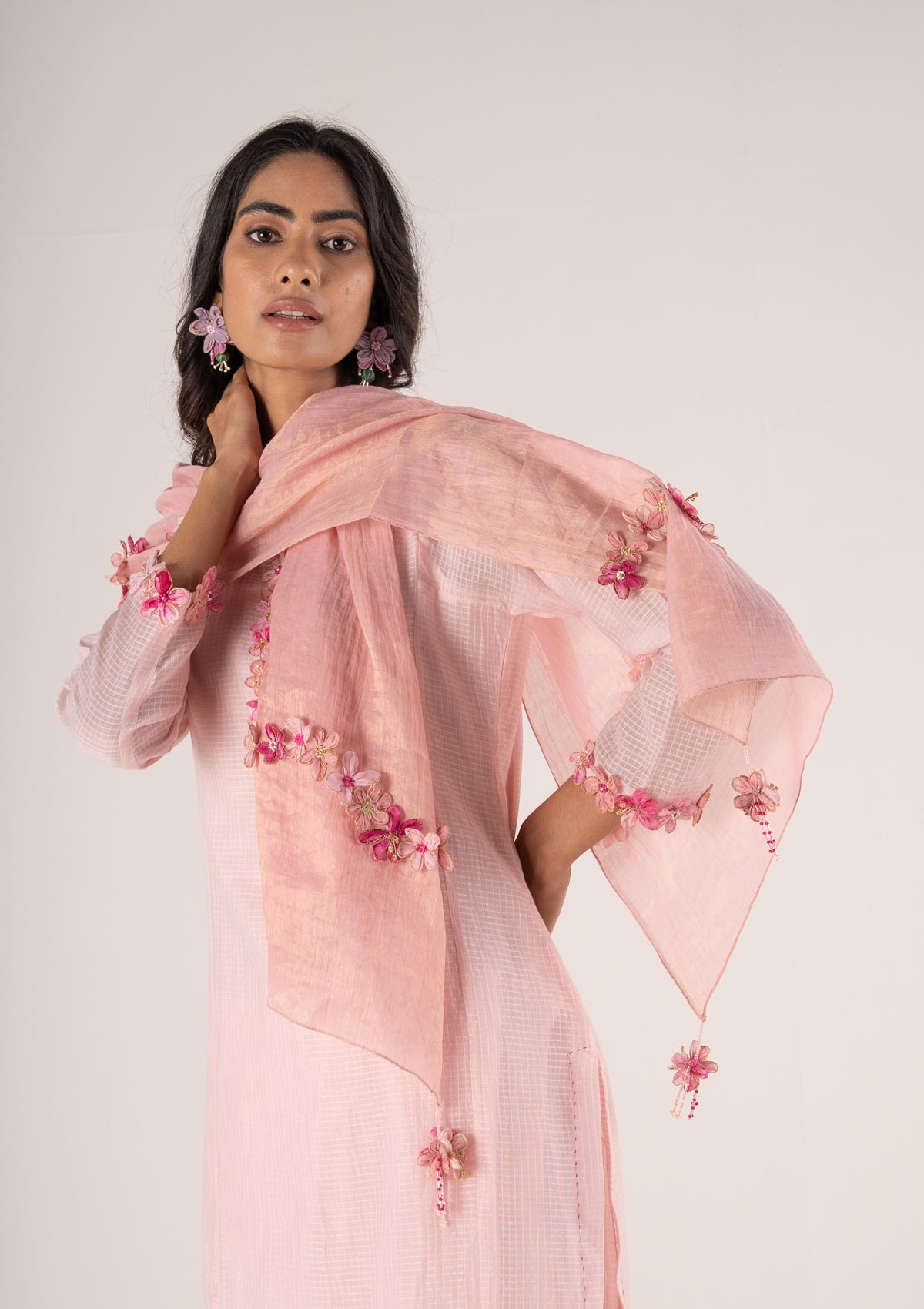 Shams Pink Tissue Chanderi Stole