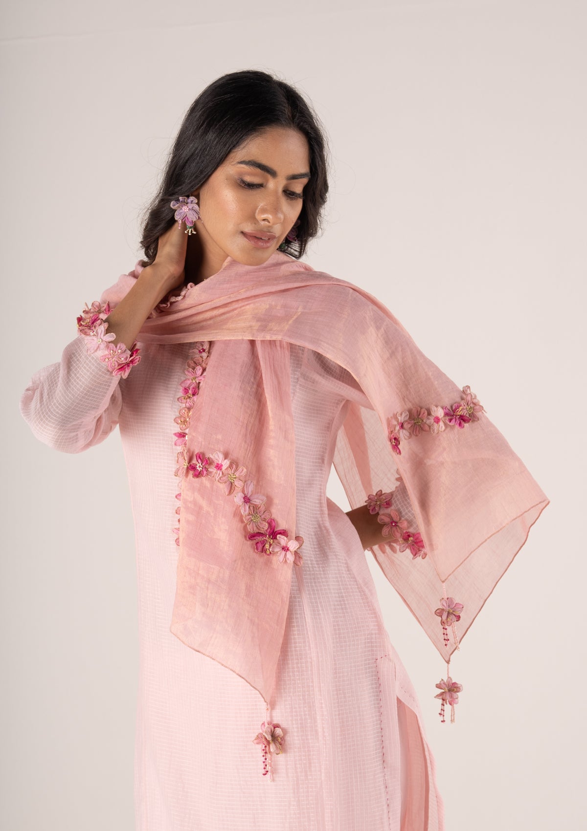 Shams Pink Tissue Chanderi Stole