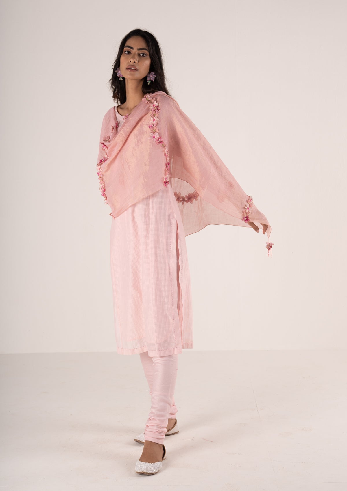Shams Pink Tissue Chanderi Stole