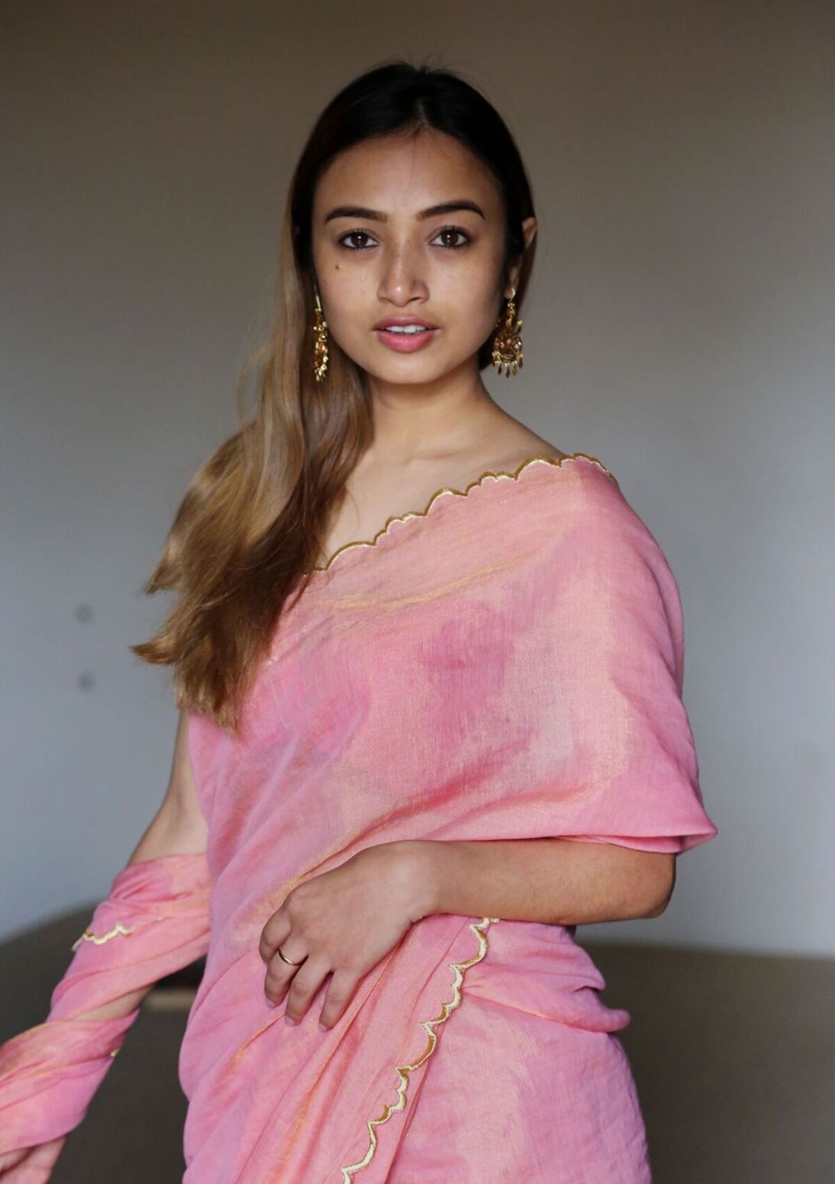 Sorbet Pink Gold Chanderi Tissue Saree