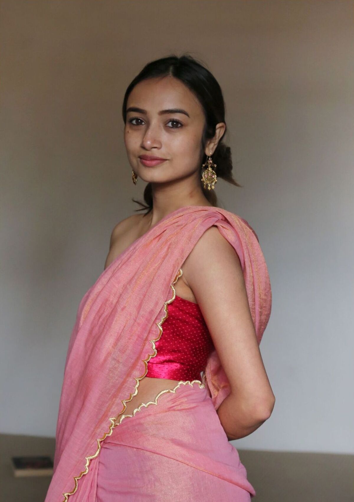 Sorbet Pink Gold Chanderi Tissue Saree