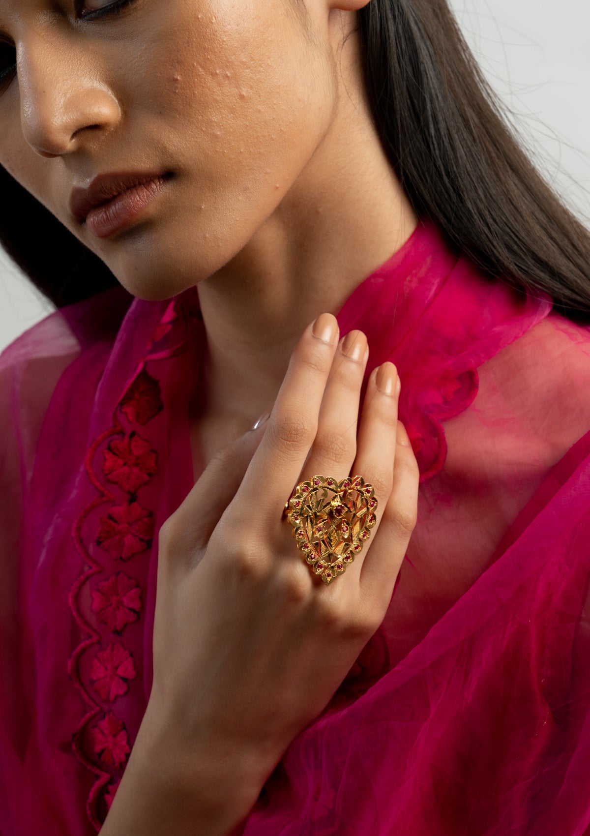 Sudha Gold Tone Silver Ring