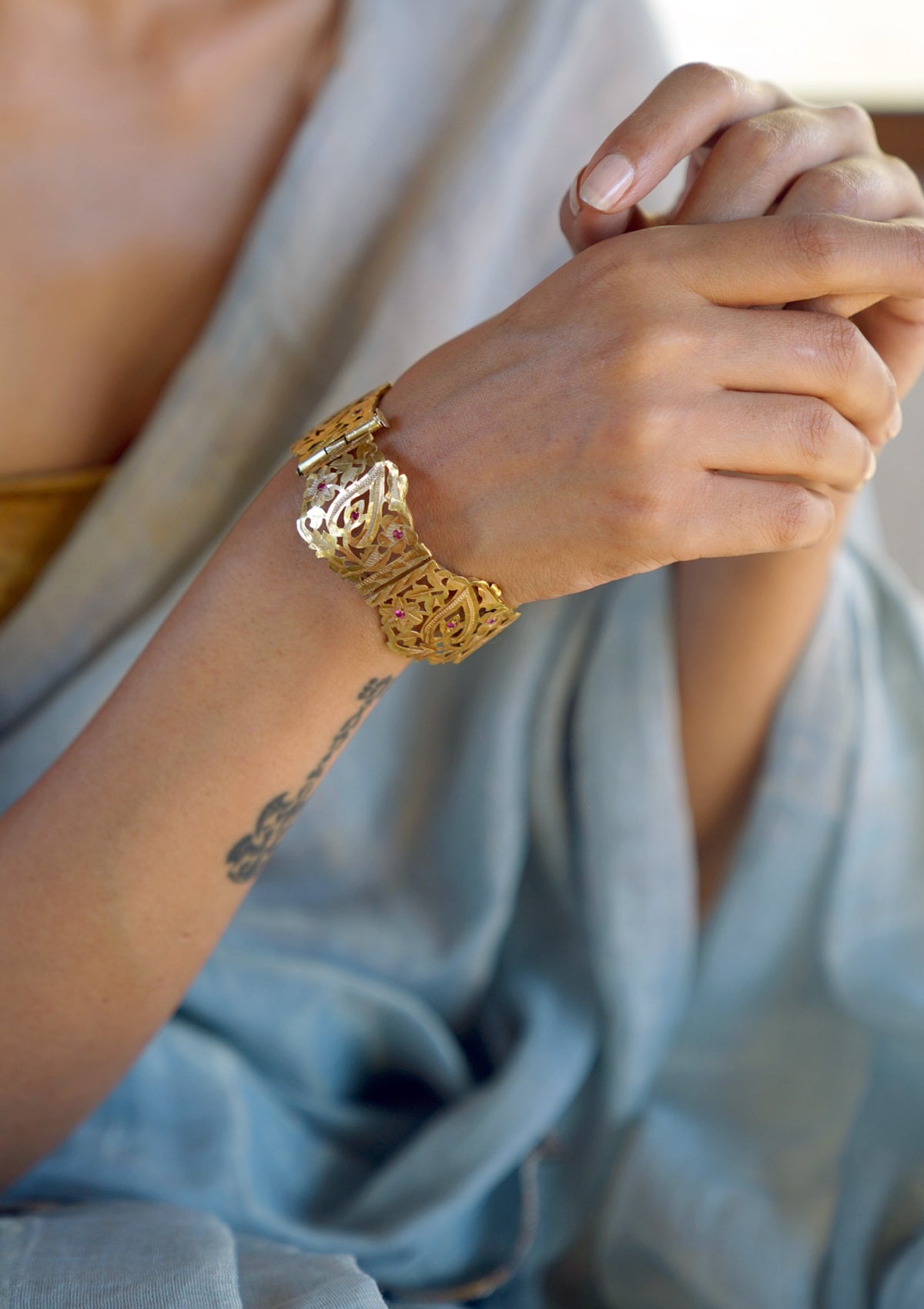 Sunanda Handmade Gold Tone Silver Bracelet