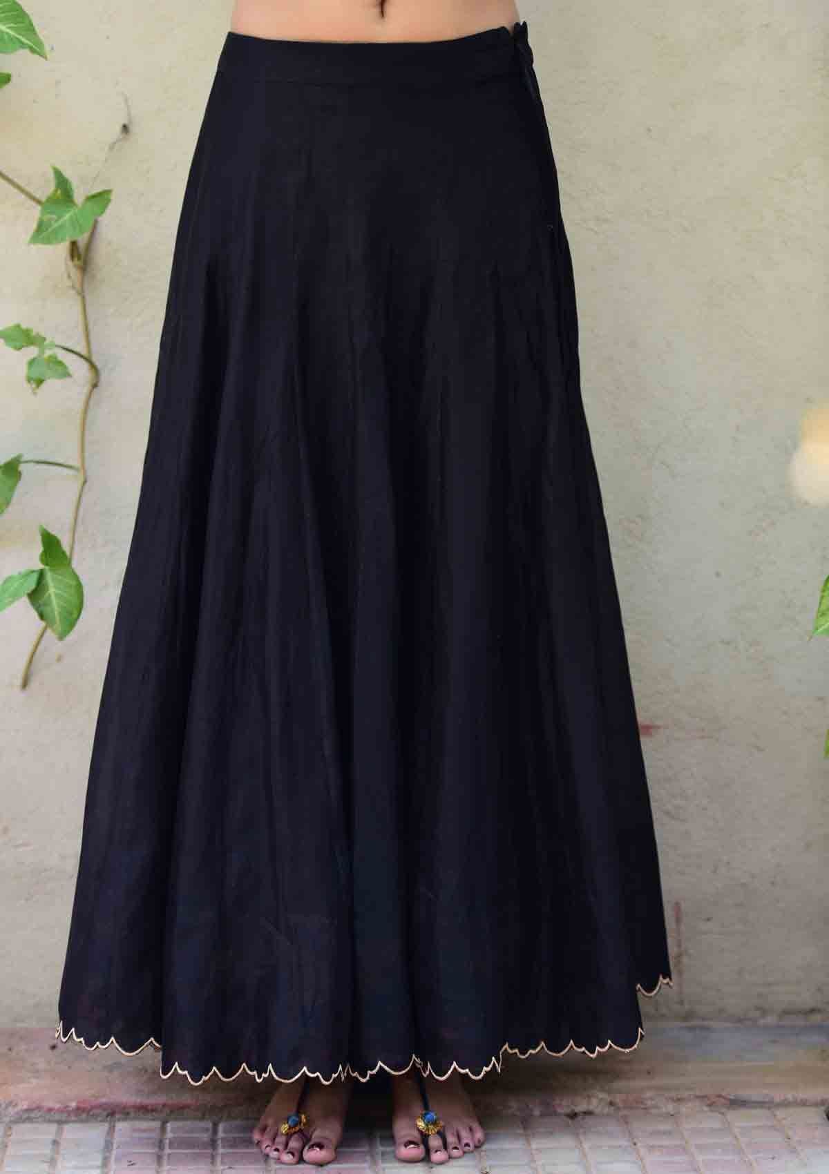 Surma Black Flared Chanderi Skirt