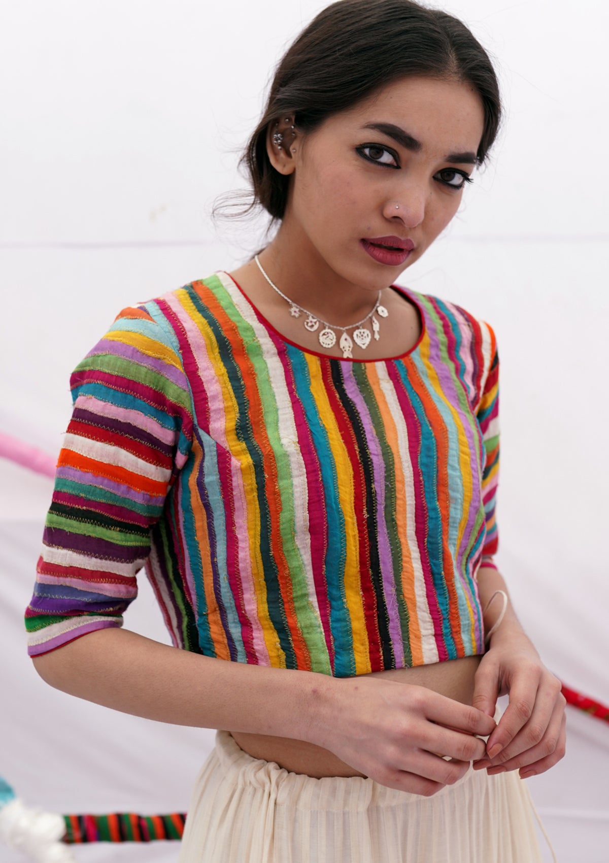 Tahevara Textured Multicolor Crop Top