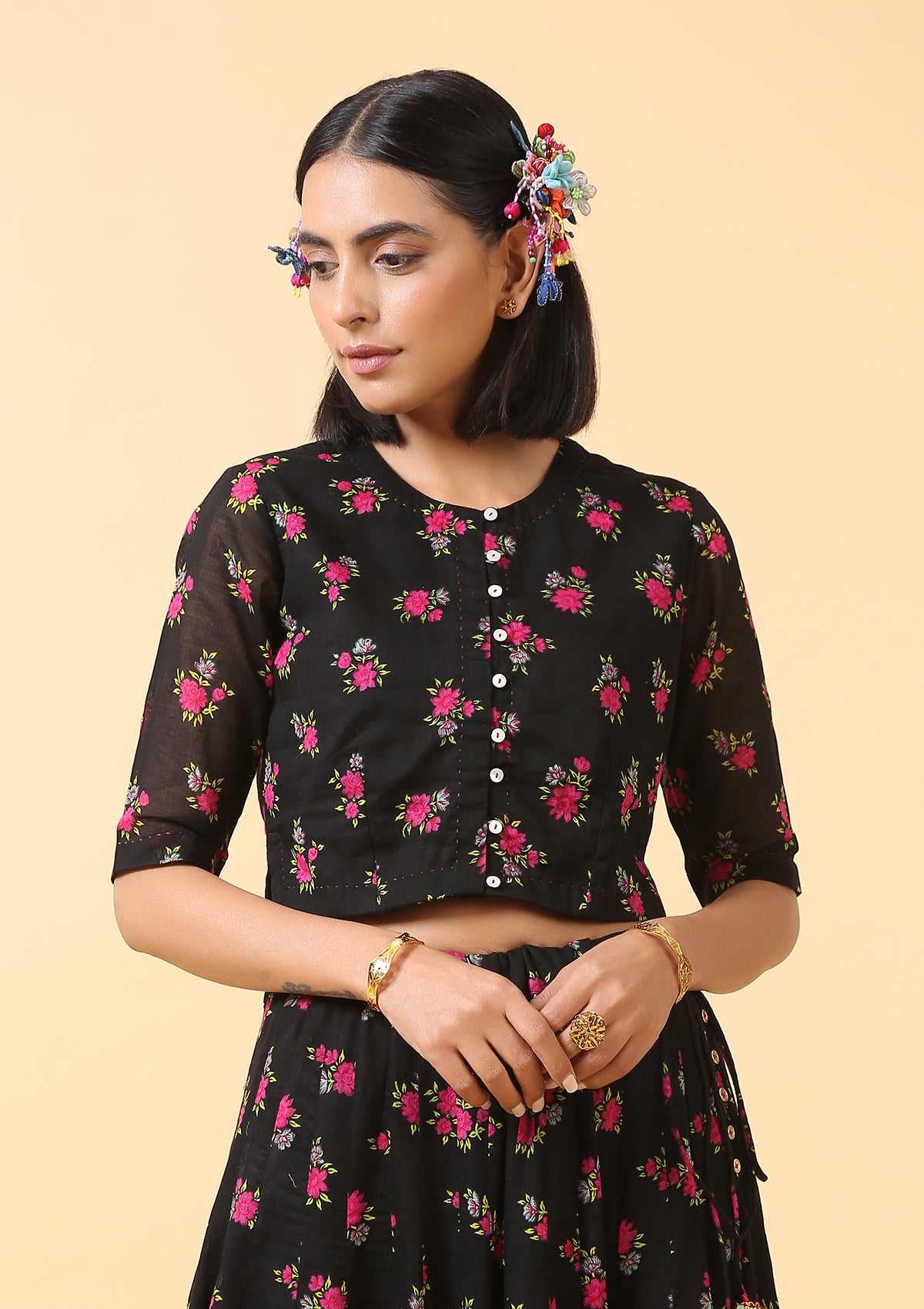 Tara Black Cheent Blouse