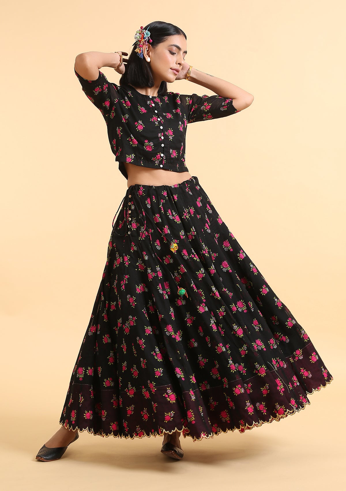 Tara Black Cheent Blouse