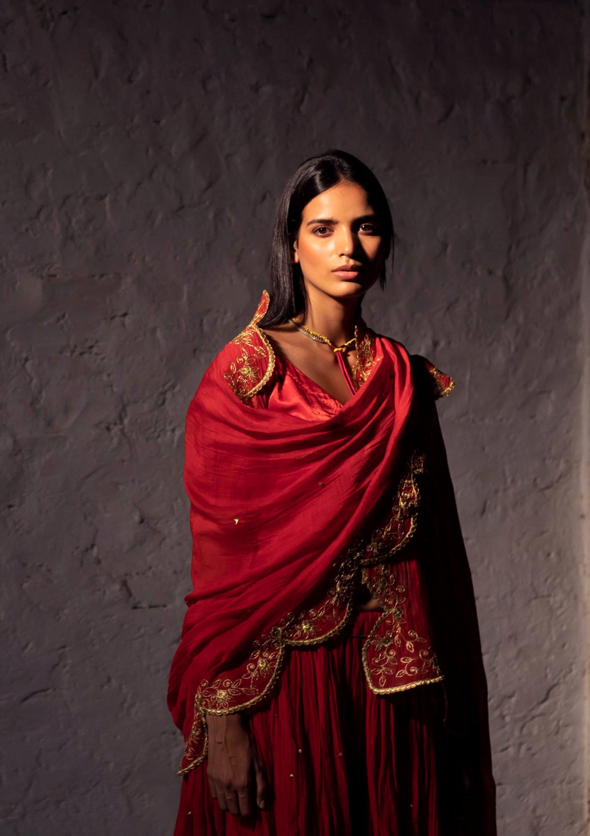 Timri Red Chanderi Dupatta