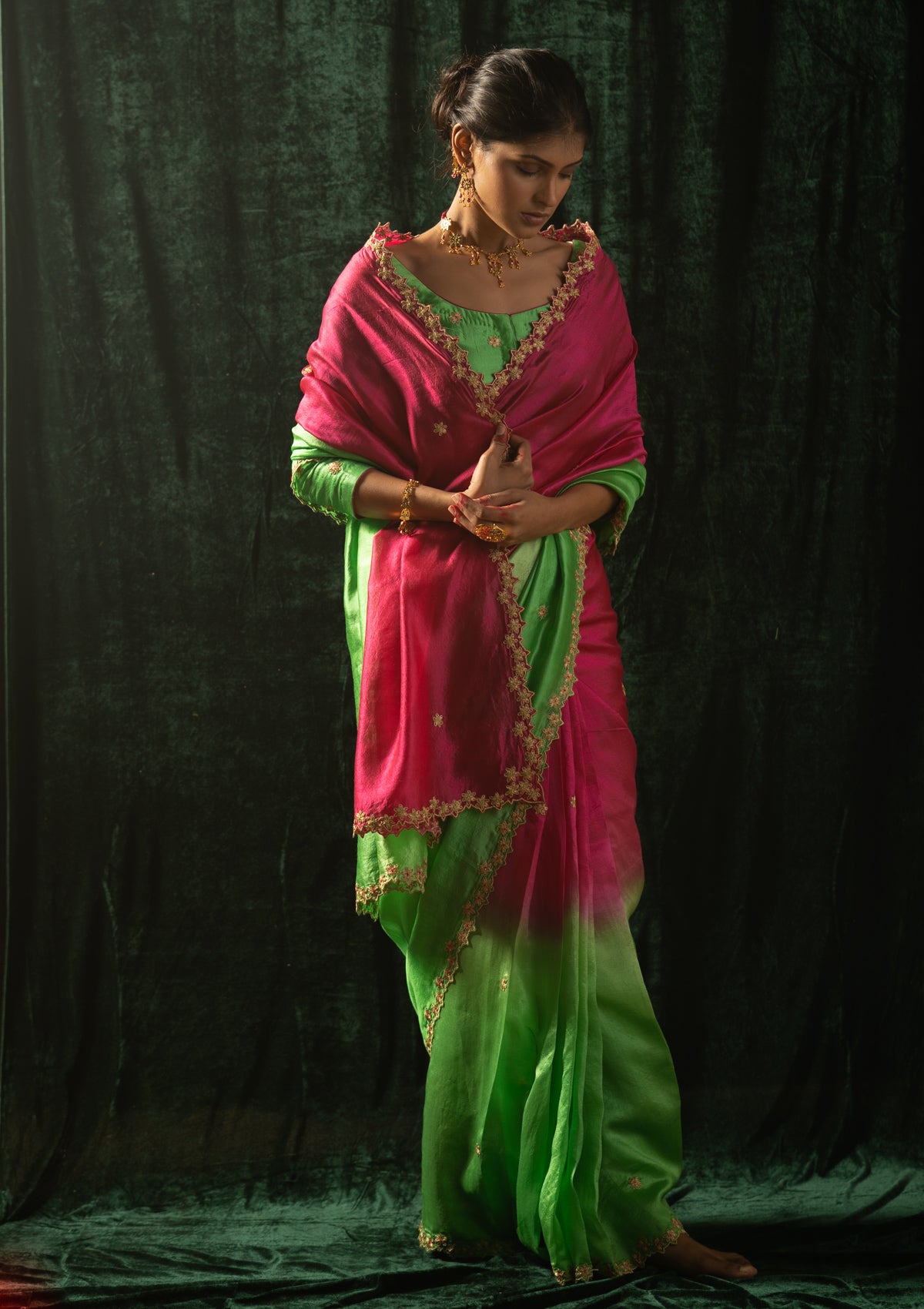 Tota Pink Mulberry Silk Saree