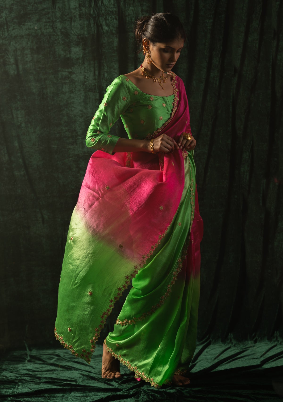 Tota Pink Mulberry Silk Saree