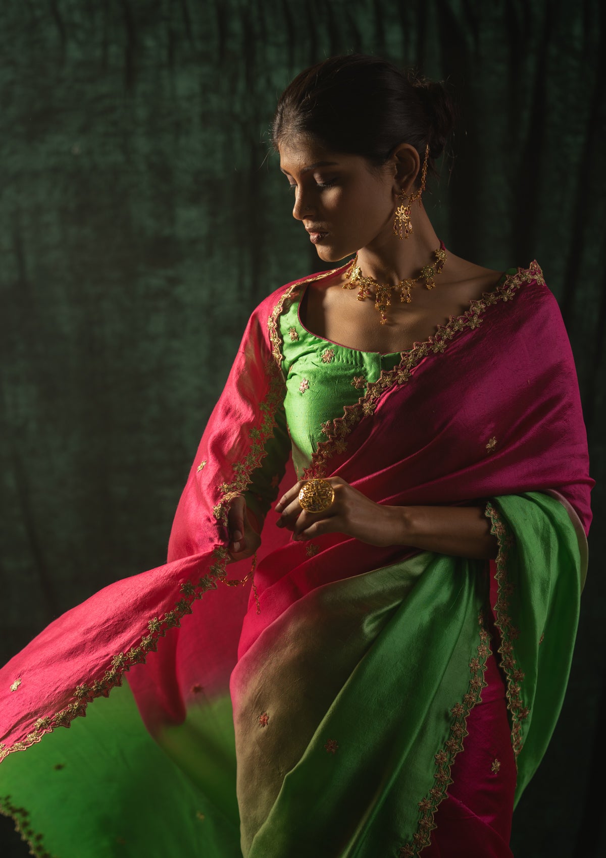 Tota Pink Mulberry Silk Saree