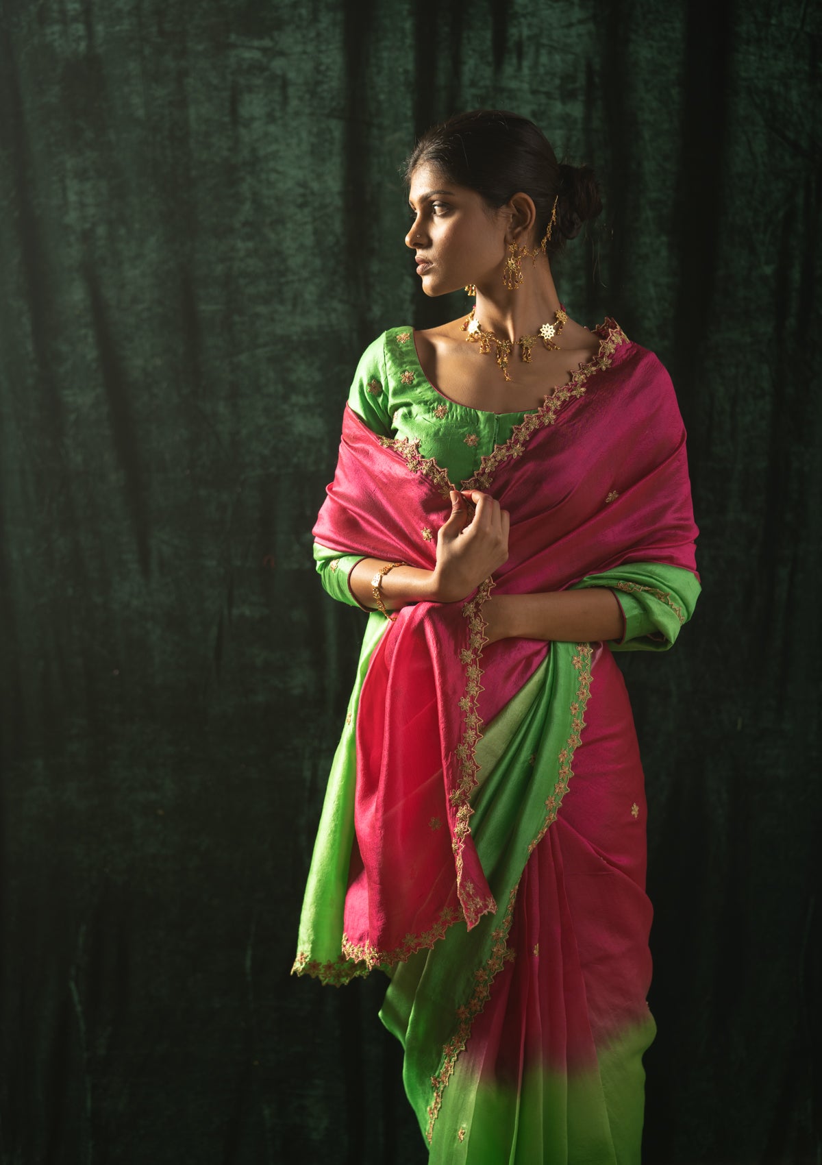 Tota Pink Mulberry Silk Saree