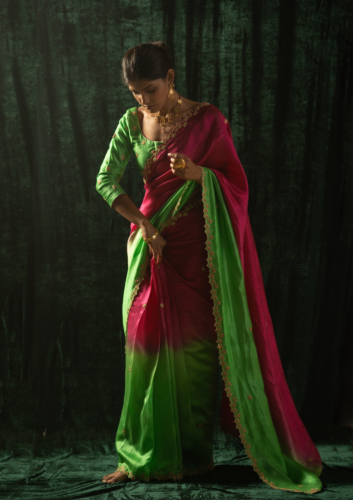 Tota Pink Mulberry Silk Saree