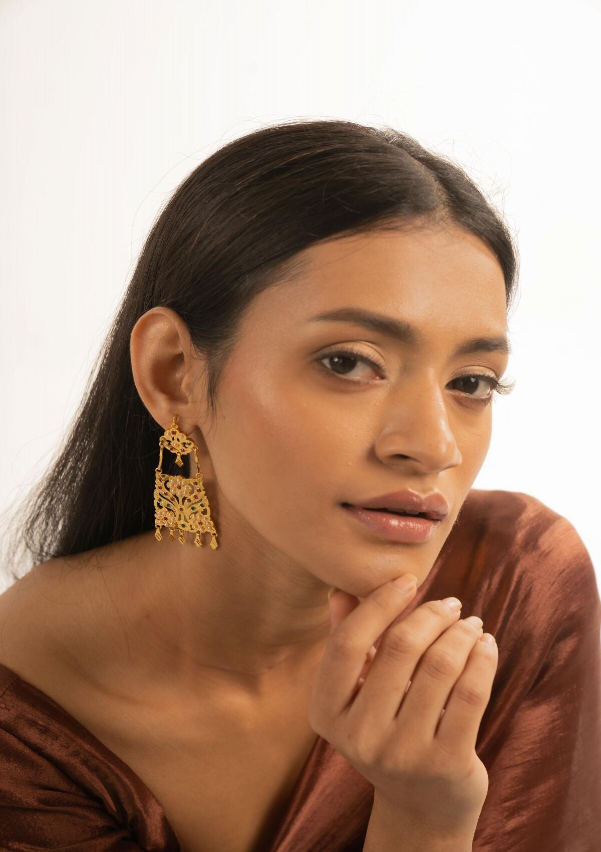 Triveni Gold Tone Silver Earrings
