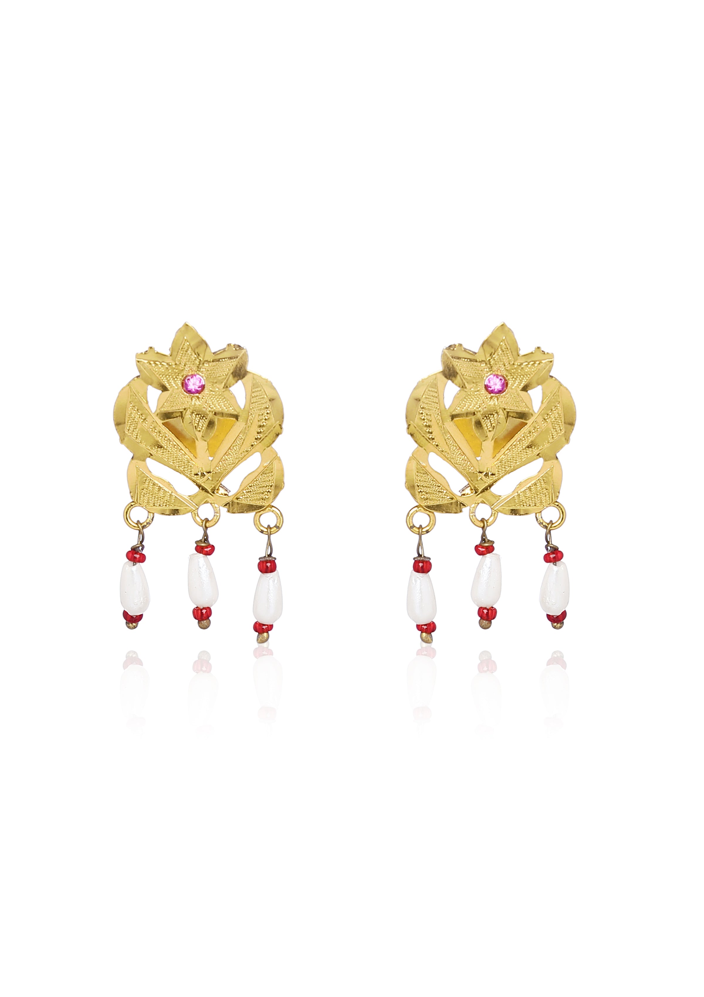 Gulband Pearl Gold Tone Silver Necklace & Earrings Set