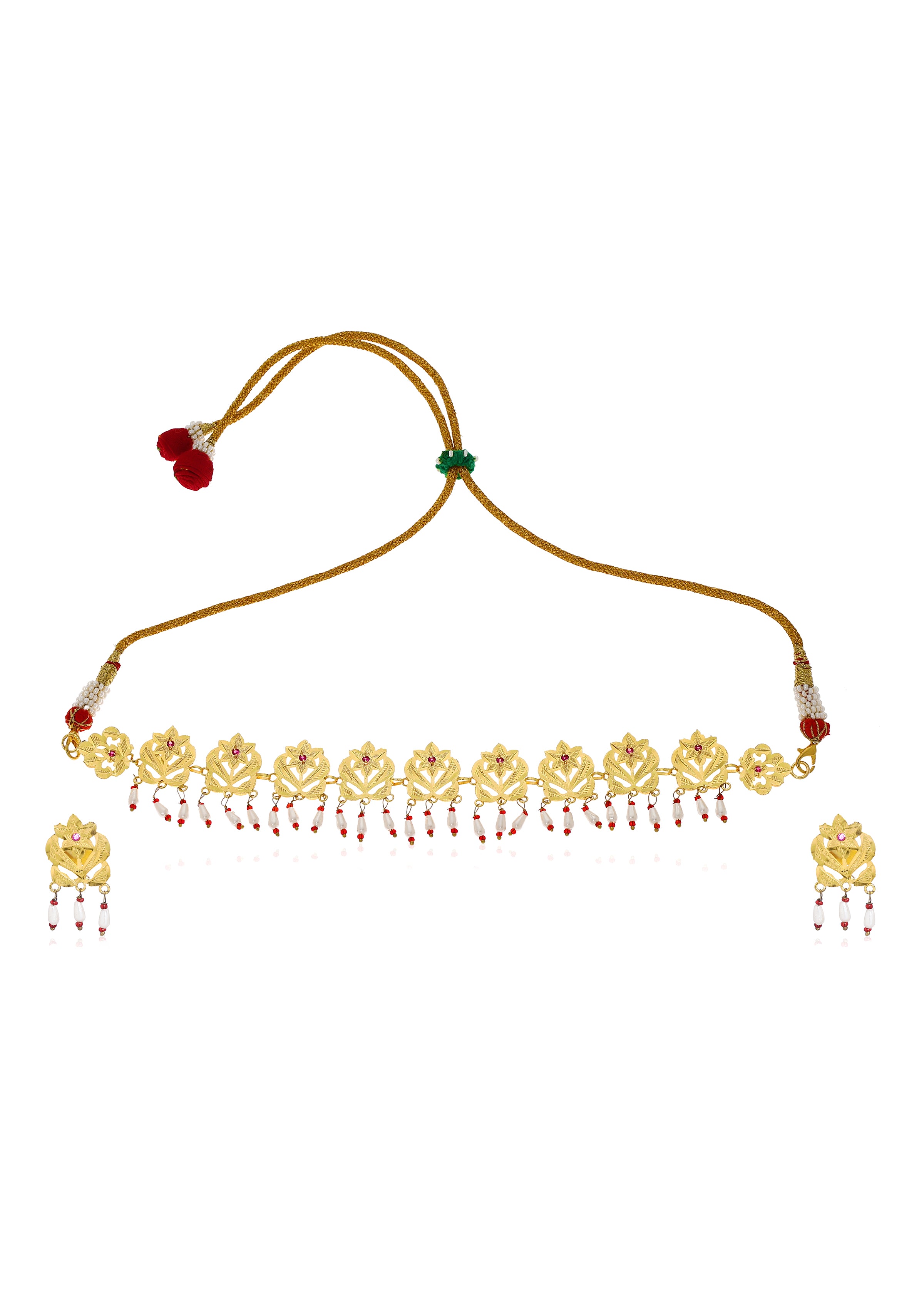 Gulband Pearl Gold Tone Silver Necklace & Earrings Set
