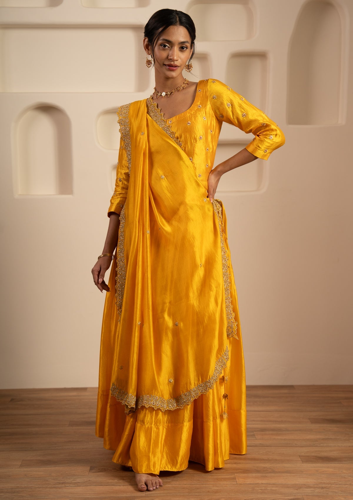 Kunkum Silk Skirt, Blouse & Dupatta Set