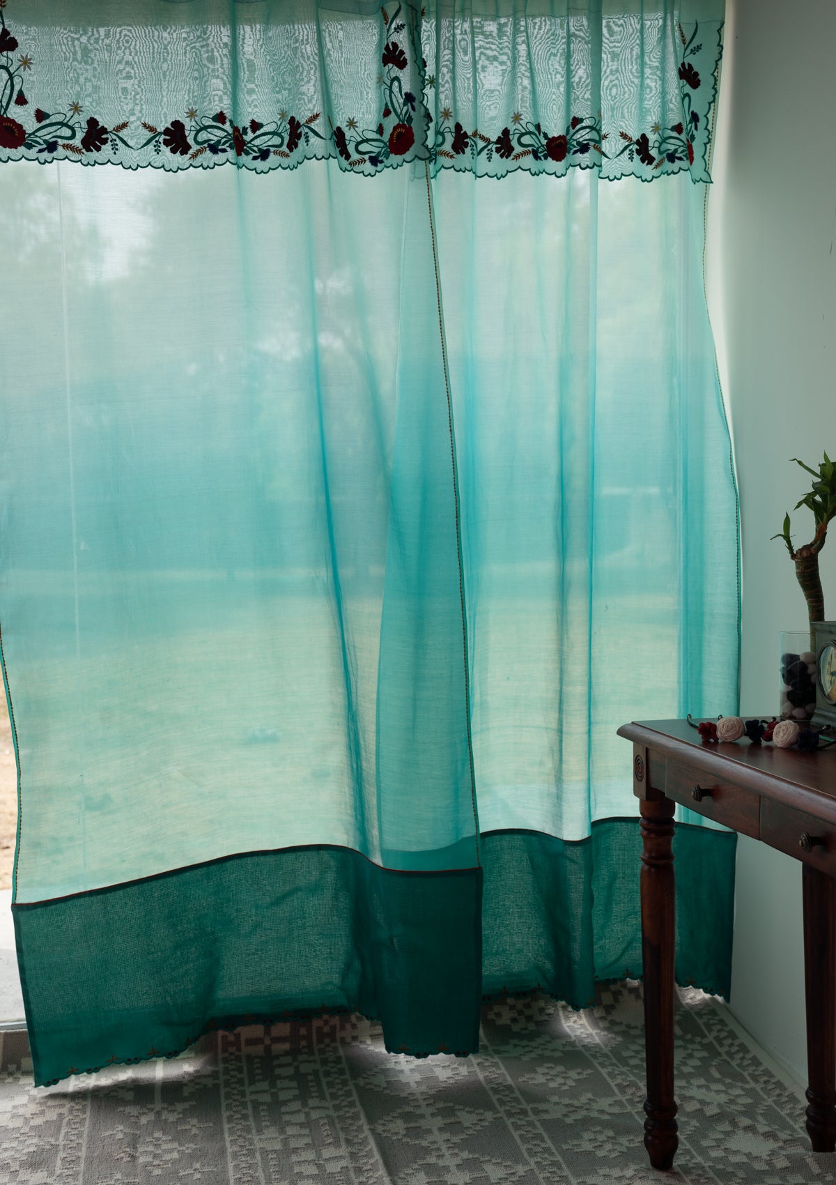 Vespers Blue Sheer Chanderi Curtain
