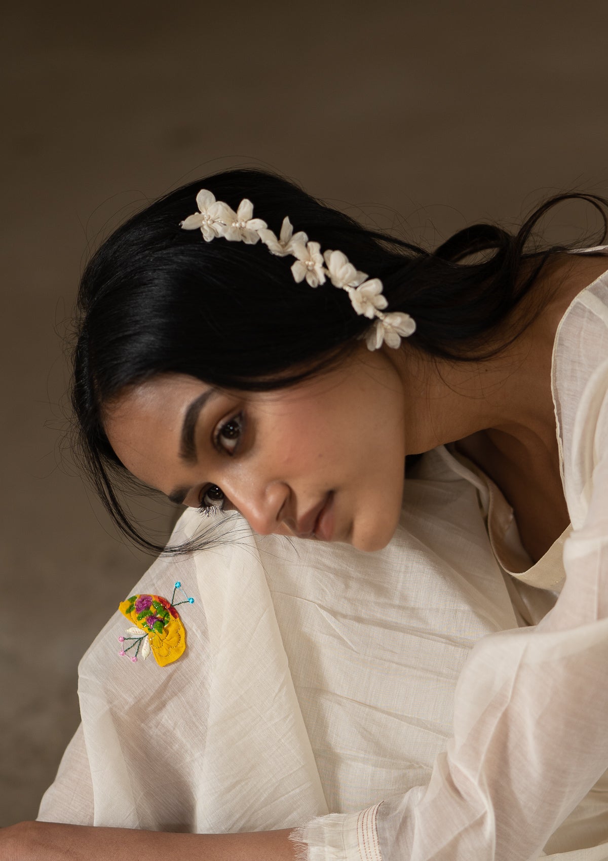Viola White Textile Earrings