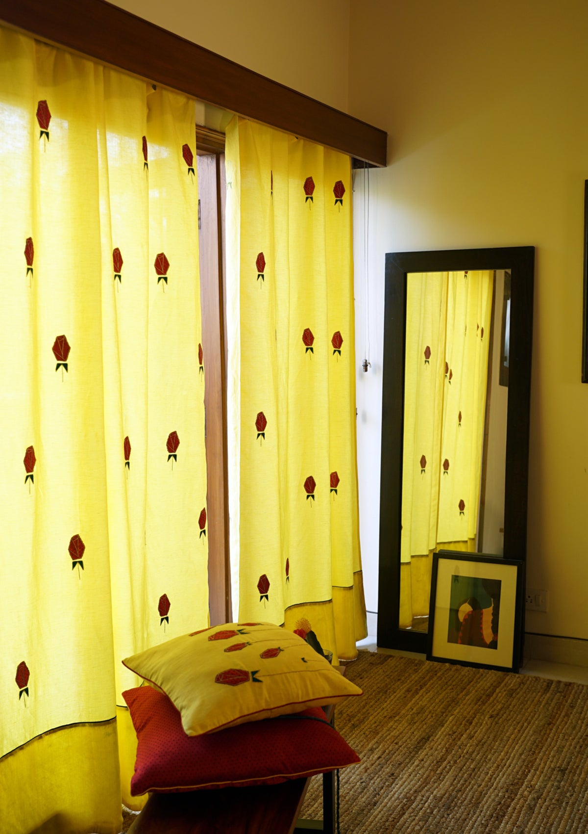 Water Lily Yellow Linen Curtain