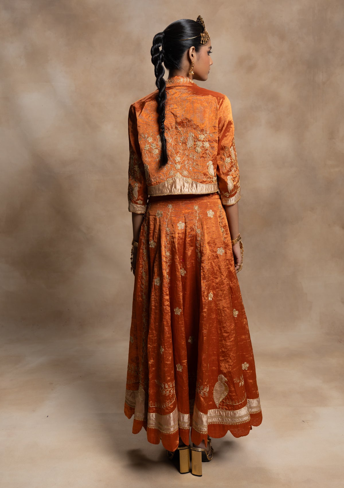 Tripura Orange Skirt & Jacket Set
