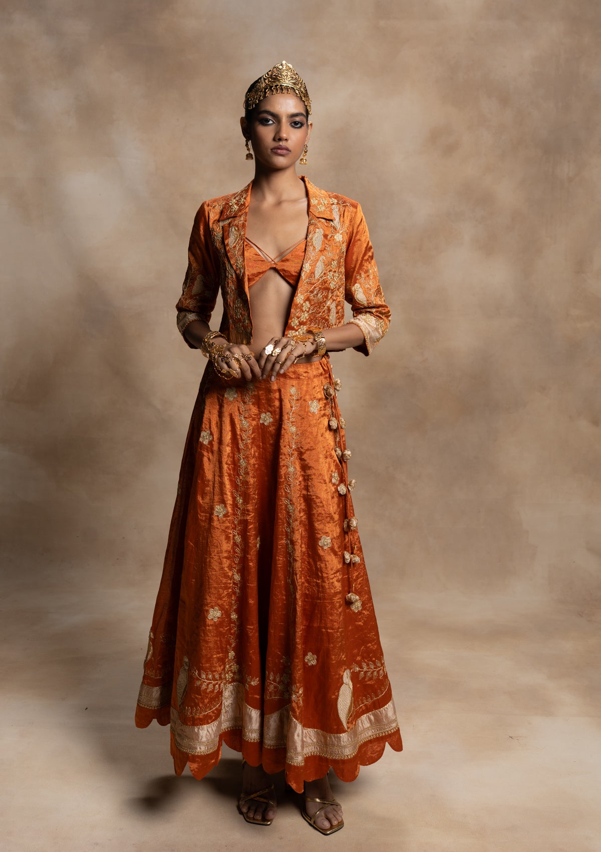 Tripura Orange Skirt & Jacket Set