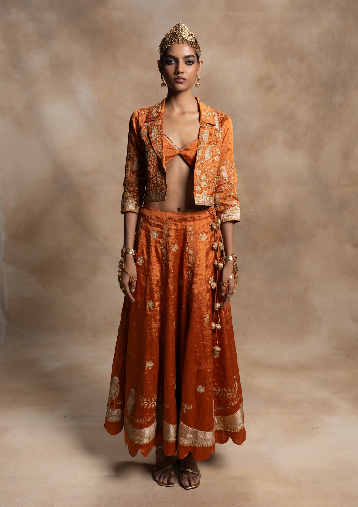 Tripura Orange Skirt & Jacket Set