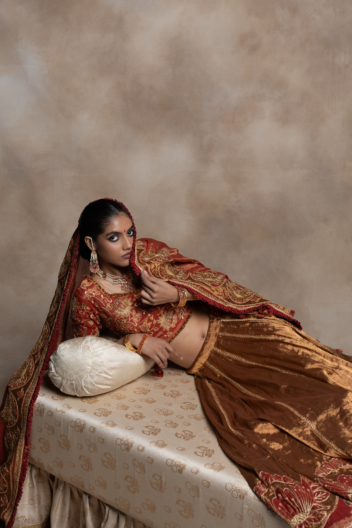 Katyayani Tissue Blouse,Skirt & Dupatta Set