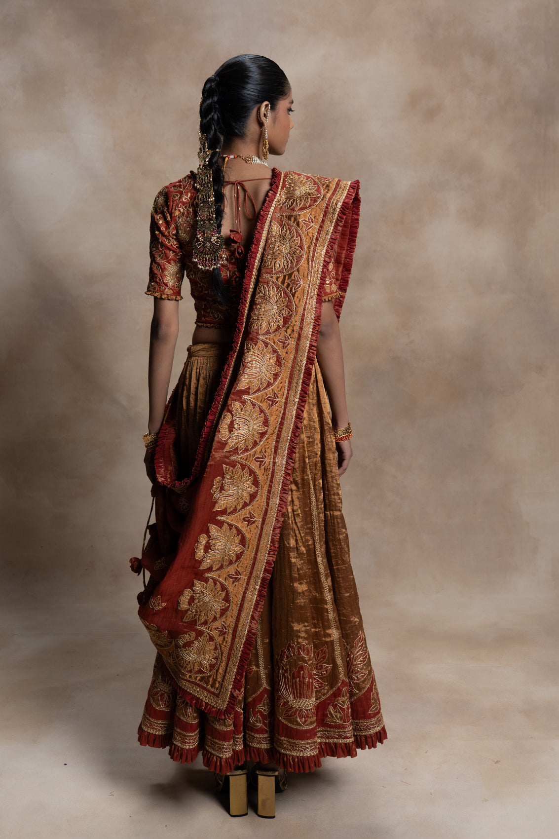 Katyayani Tissue Blouse,Skirt & Dupatta Set