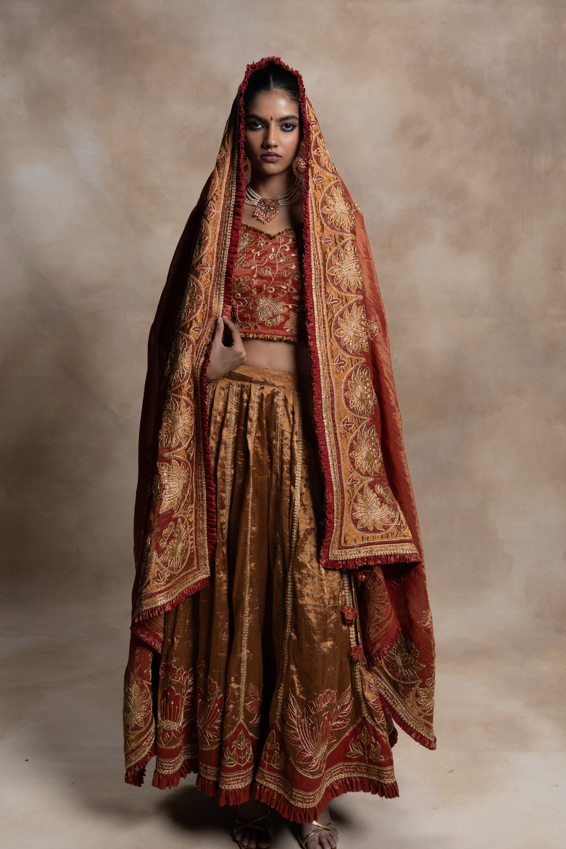 Katyayani Tissue Blouse,Skirt & Dupatta Set