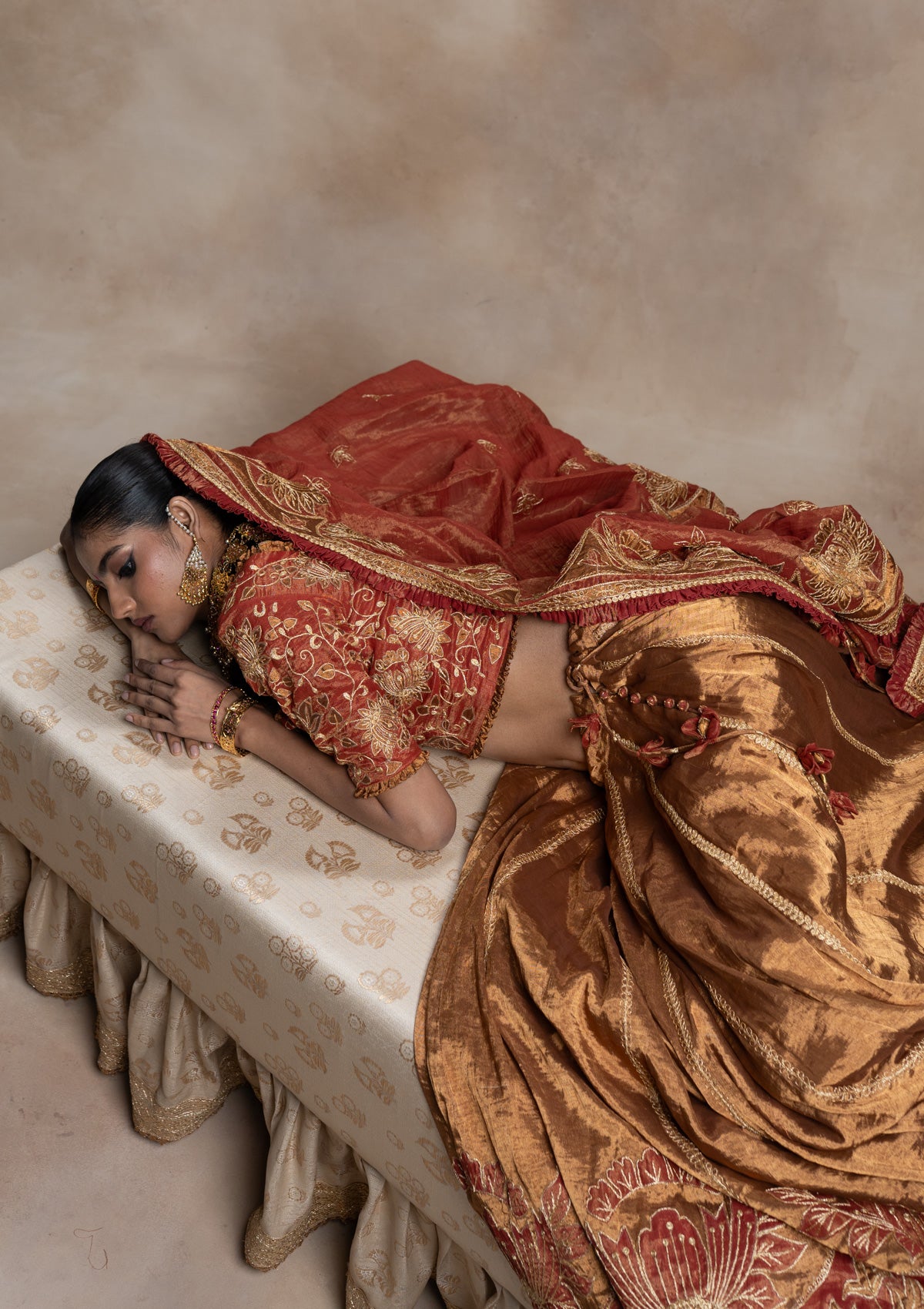 Katyayani Tissue Blouse,Skirt & Dupatta Set