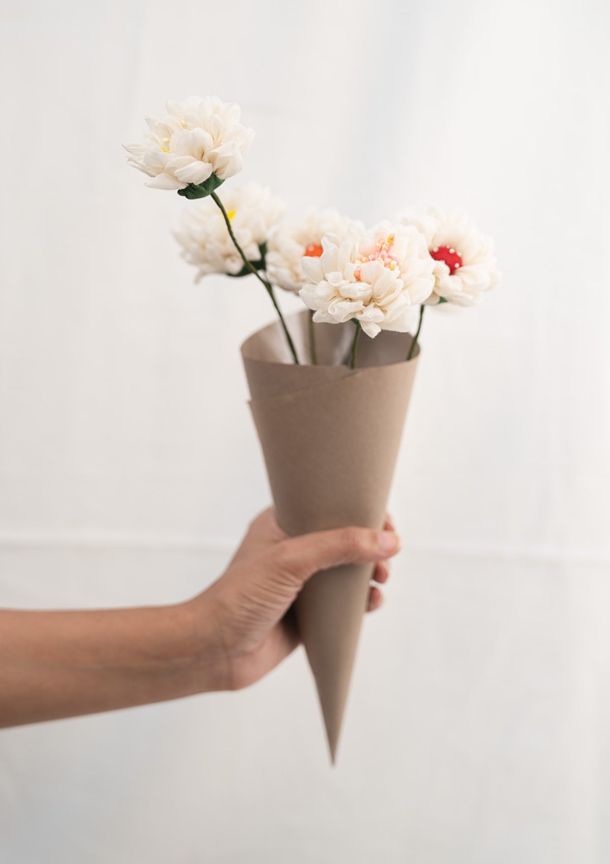 White Handmade Textile Flowers Bunch